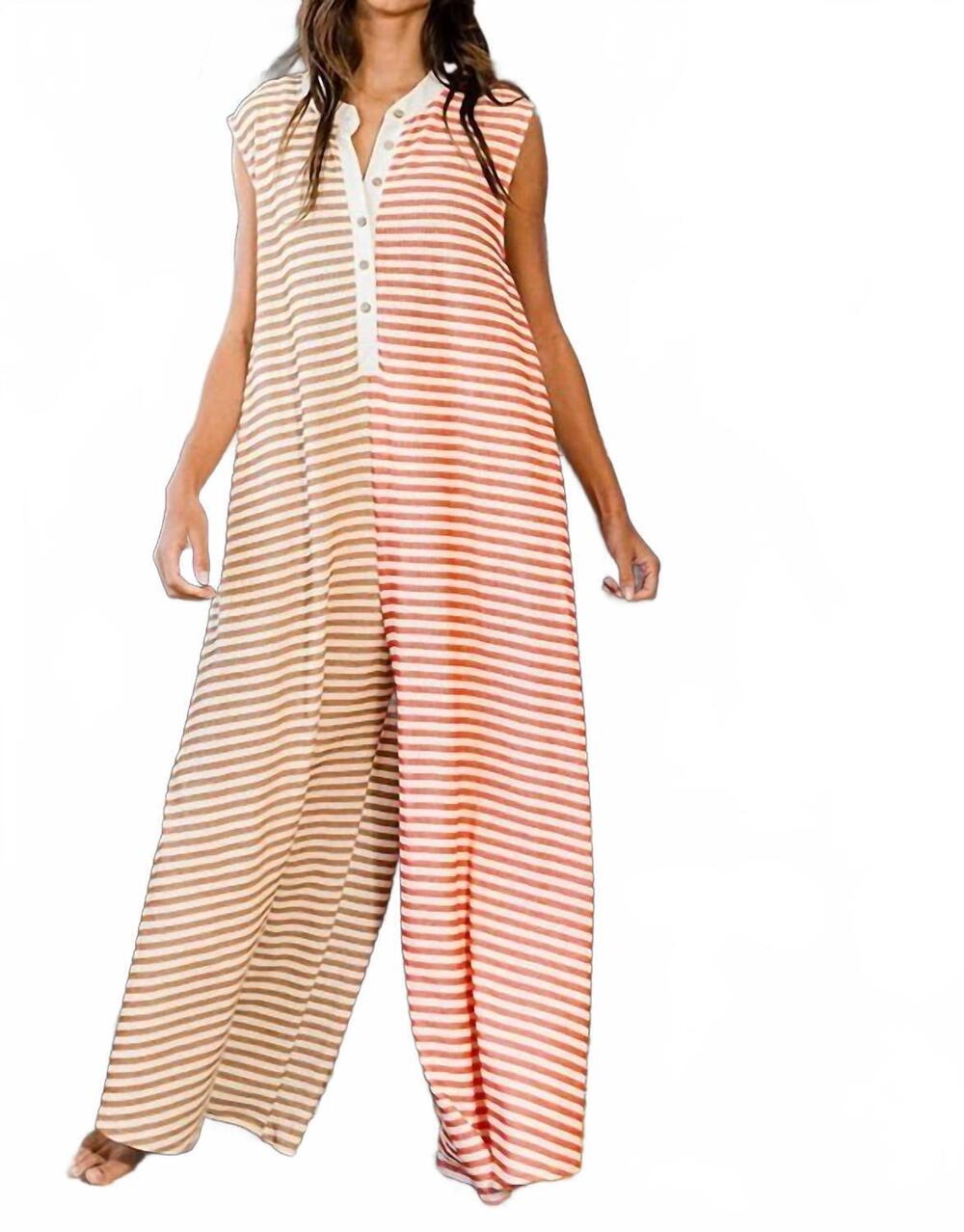 NEW BUCKETLIST two-tone striped jumpsuit in pink/brown